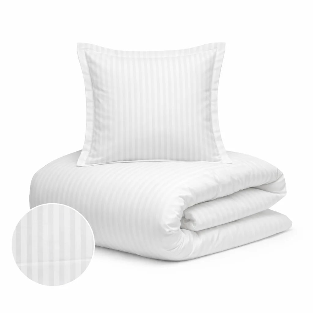 SOPIRE Premium hvid smal strib satin sengetøj 140x200