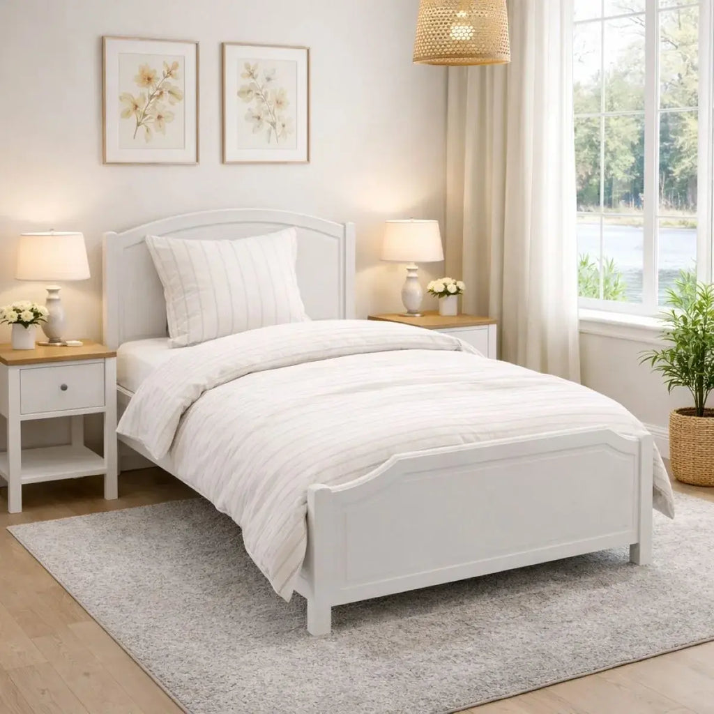 Sengetøj 100% vasket hør   140x200 cm – 3 smal beiges strib
