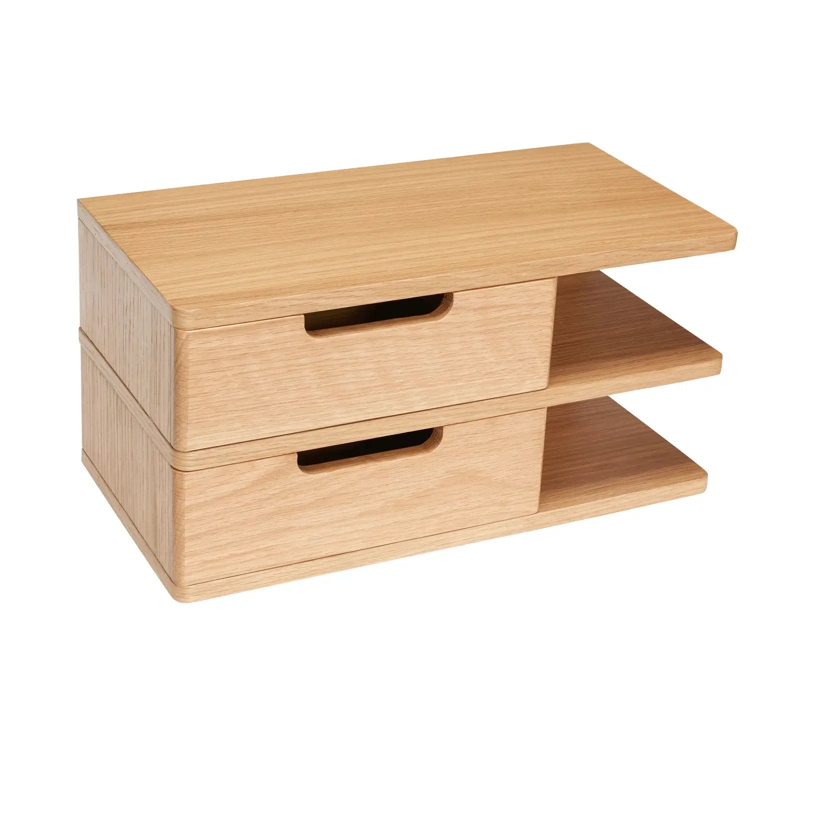 Åben sengebord i eg, med 2 små skuffer