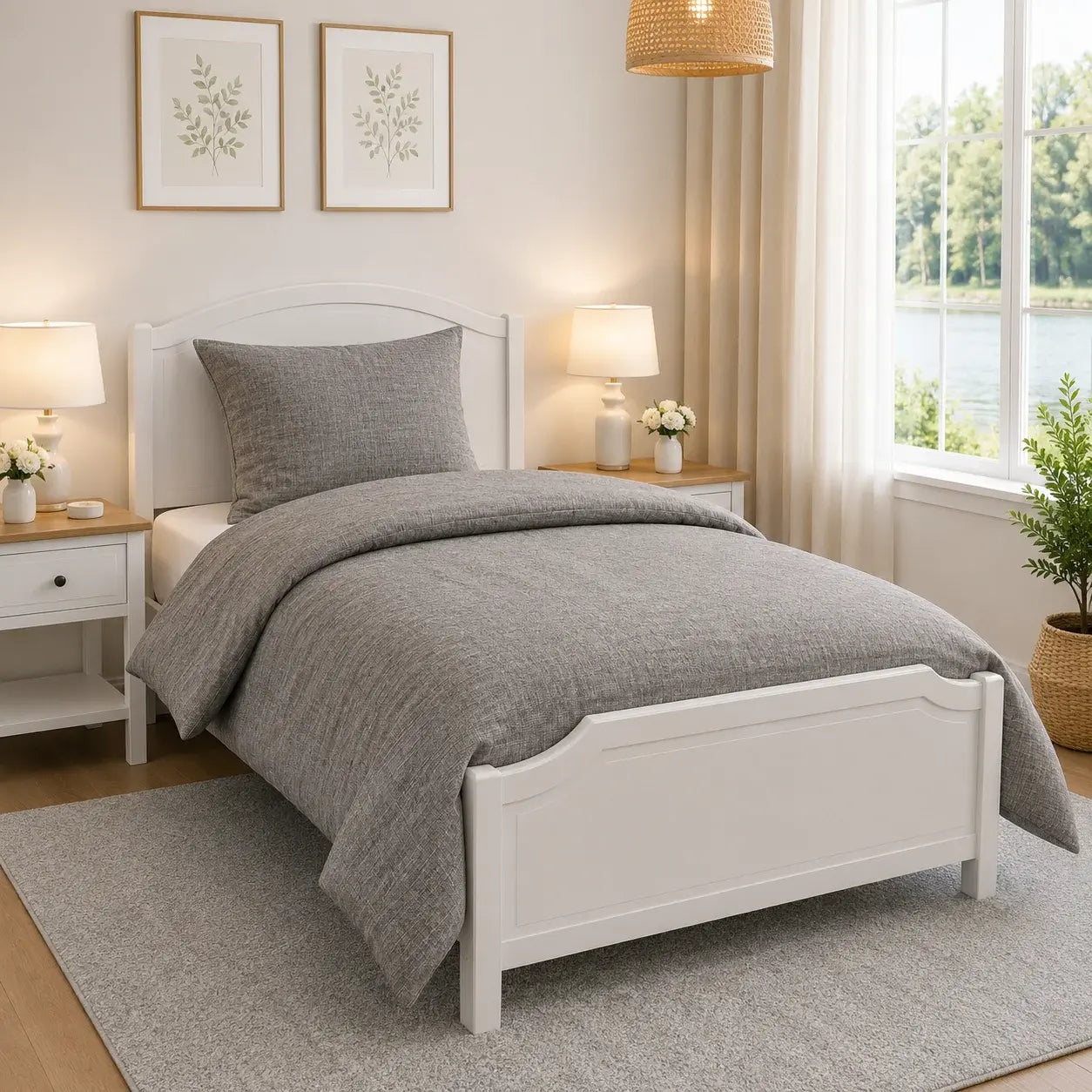Sengetøj 100% vasket hør   140x220 cm – Mørke grå