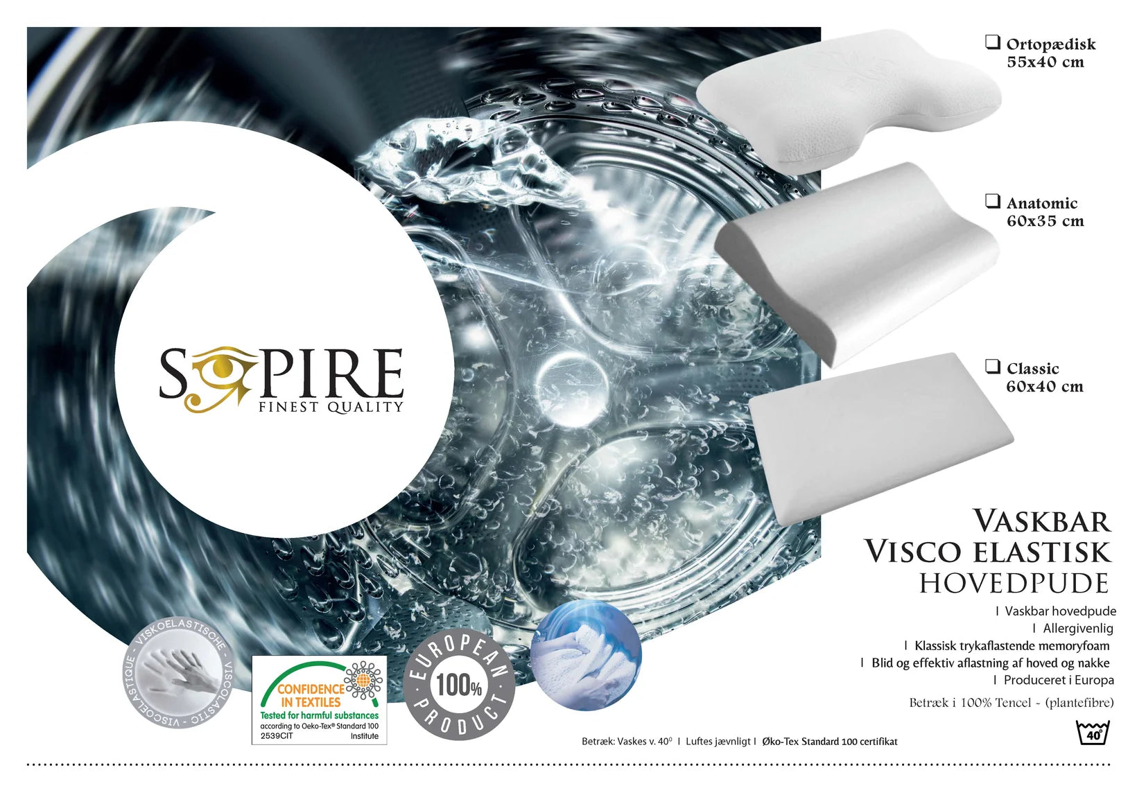 Sopire Anatomic visco vaskbar hovedpude | 60 x 35 cm