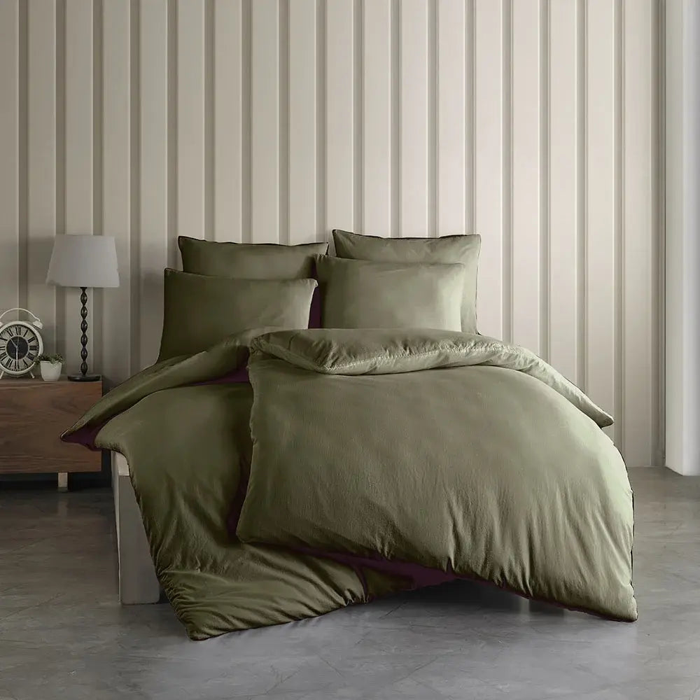Stone Washed sengetøj i 100% bomuld | 140 x 200 cm – Grøn