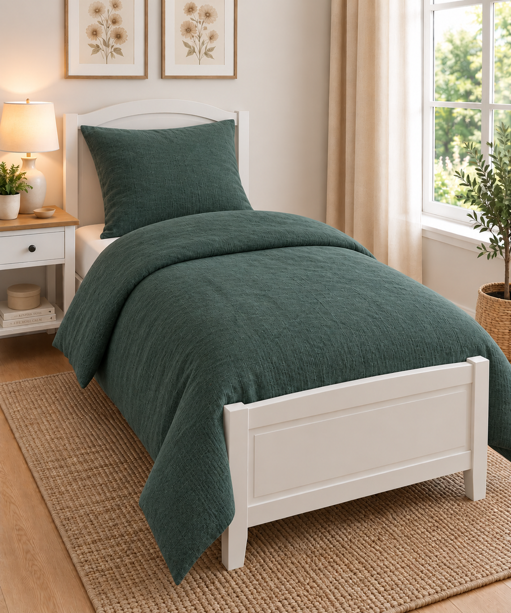 Sengetøj 100% vasket hør   140x200 cm – Grøn