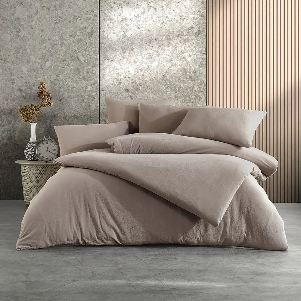 Stone Washed sengetøj i 100% bomuld | 140 x 220 cm – Brun