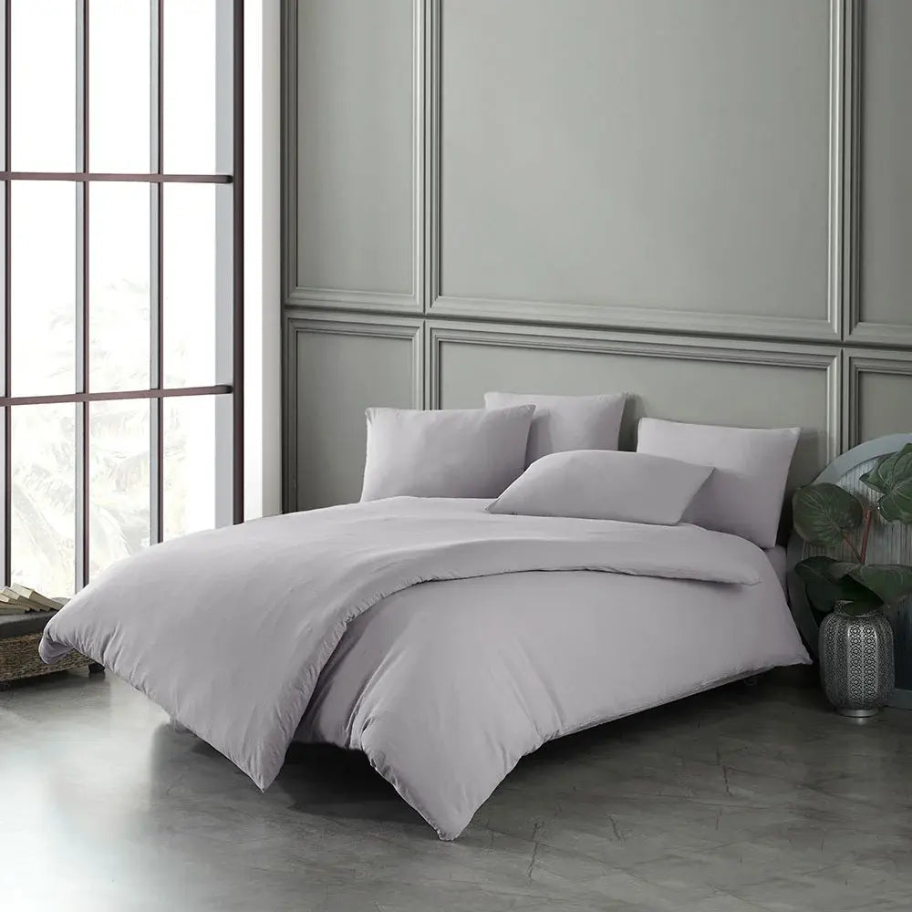 Stone Washed sengetøj i 100% bomuld | 200 x 220 cm – Grå – Ensfarvet