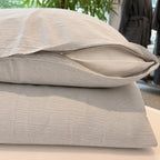 Sengetøj 100% vasket hør   140x200 cm – Lysgrå stribet