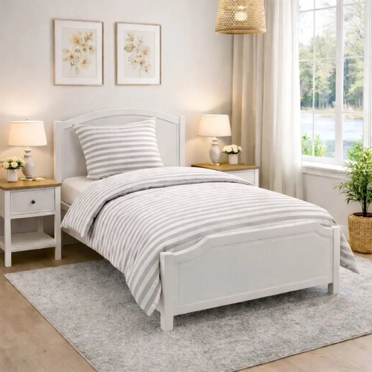 Sengetøj 100% vasket hør   140x220 cm – Grå strib