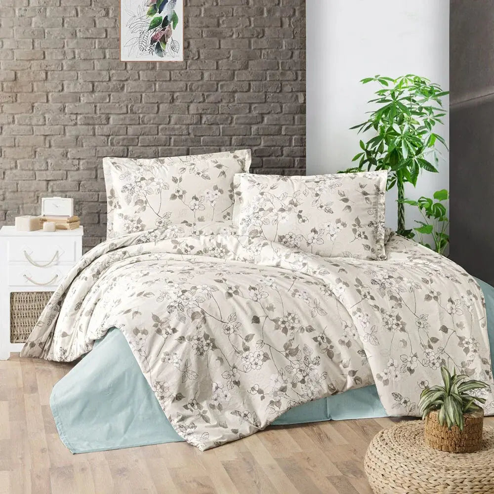 Renforce sengetøj | 140 x 220 cm – Beige og grøn
